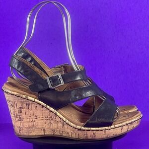Born Concept Women's Black Schirra Wedge Sandals Shoe Size 8